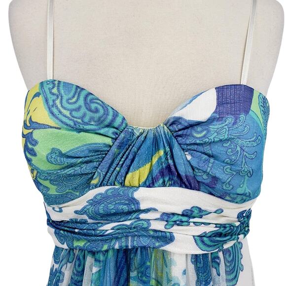 Cache Silk Blend Chiffon Formal Gown with Metallic Paisley Print - Picture 2 of 7